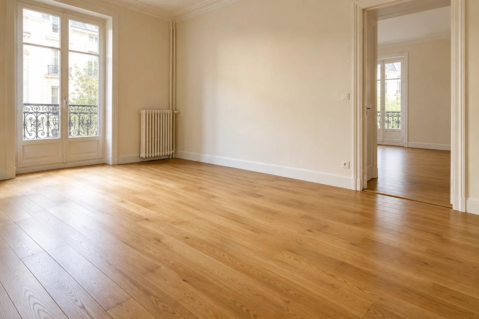 Pièce au parquet terminé avant la remise en place des meubles, illustration