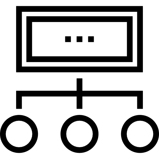 Diagram of a computer monitor connected to three circles, representing a system or process.