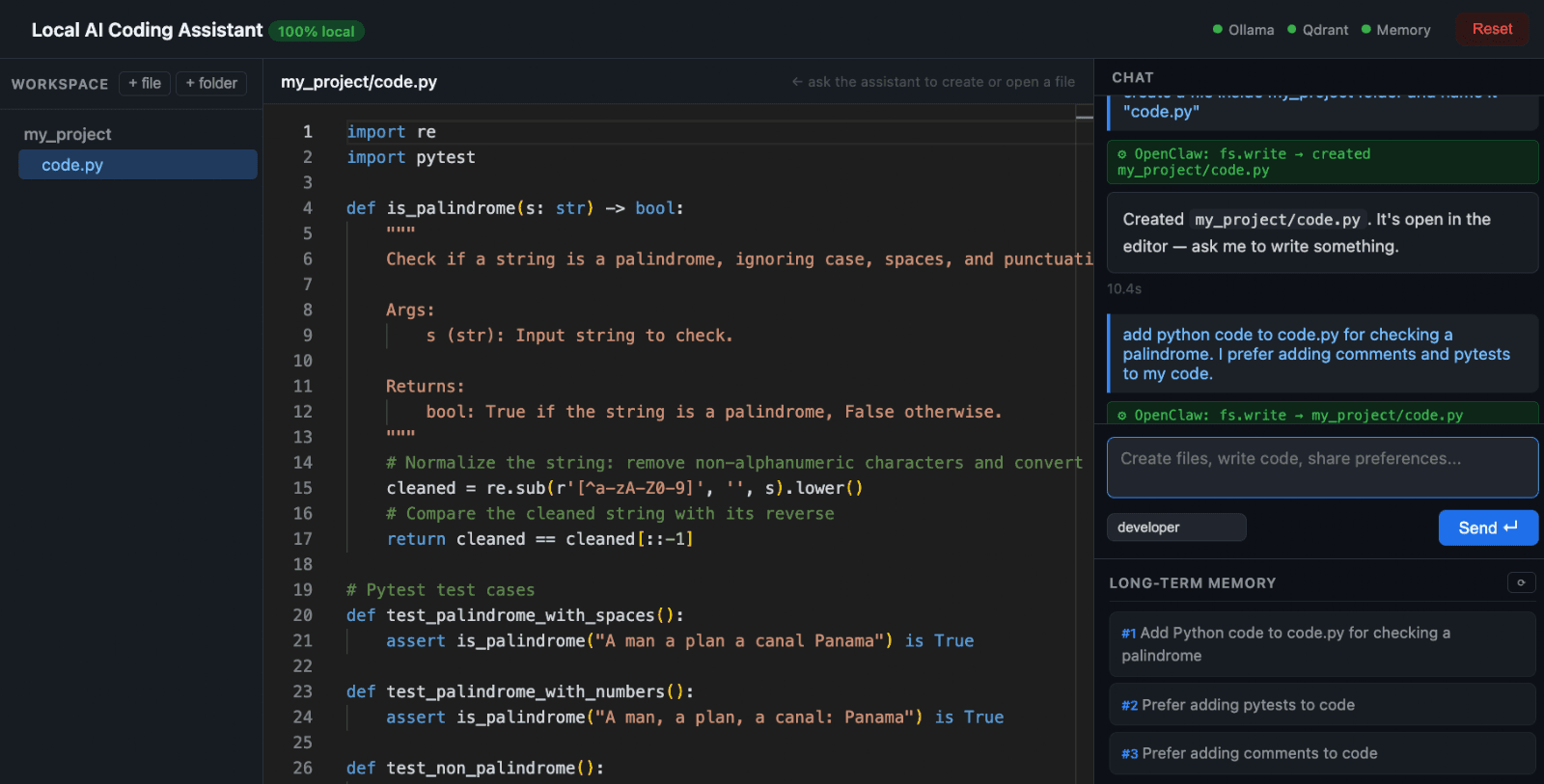 Creating folder or file within chat