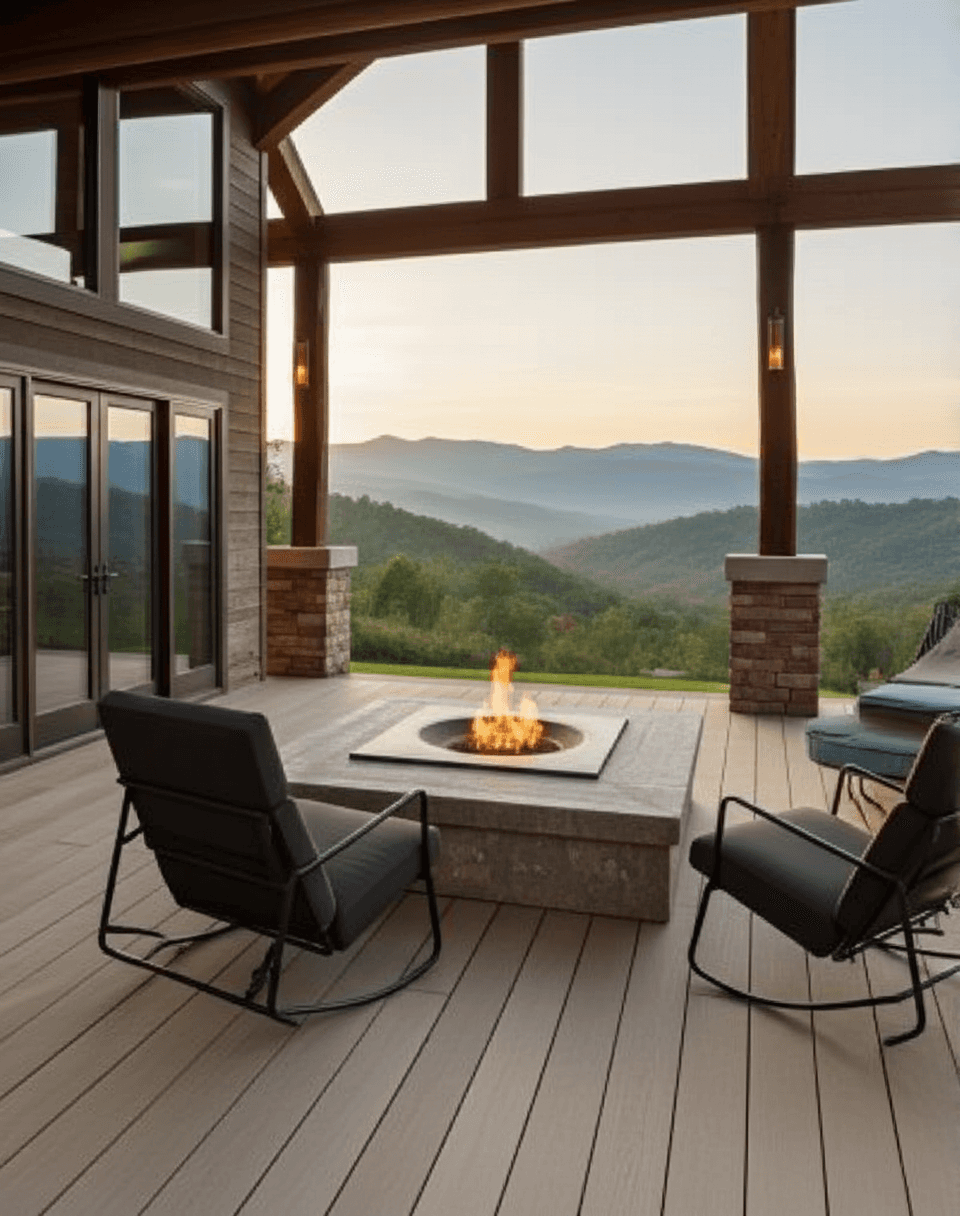 Single-story villa with wide glass walls and warm interior lights, Amberline Villas