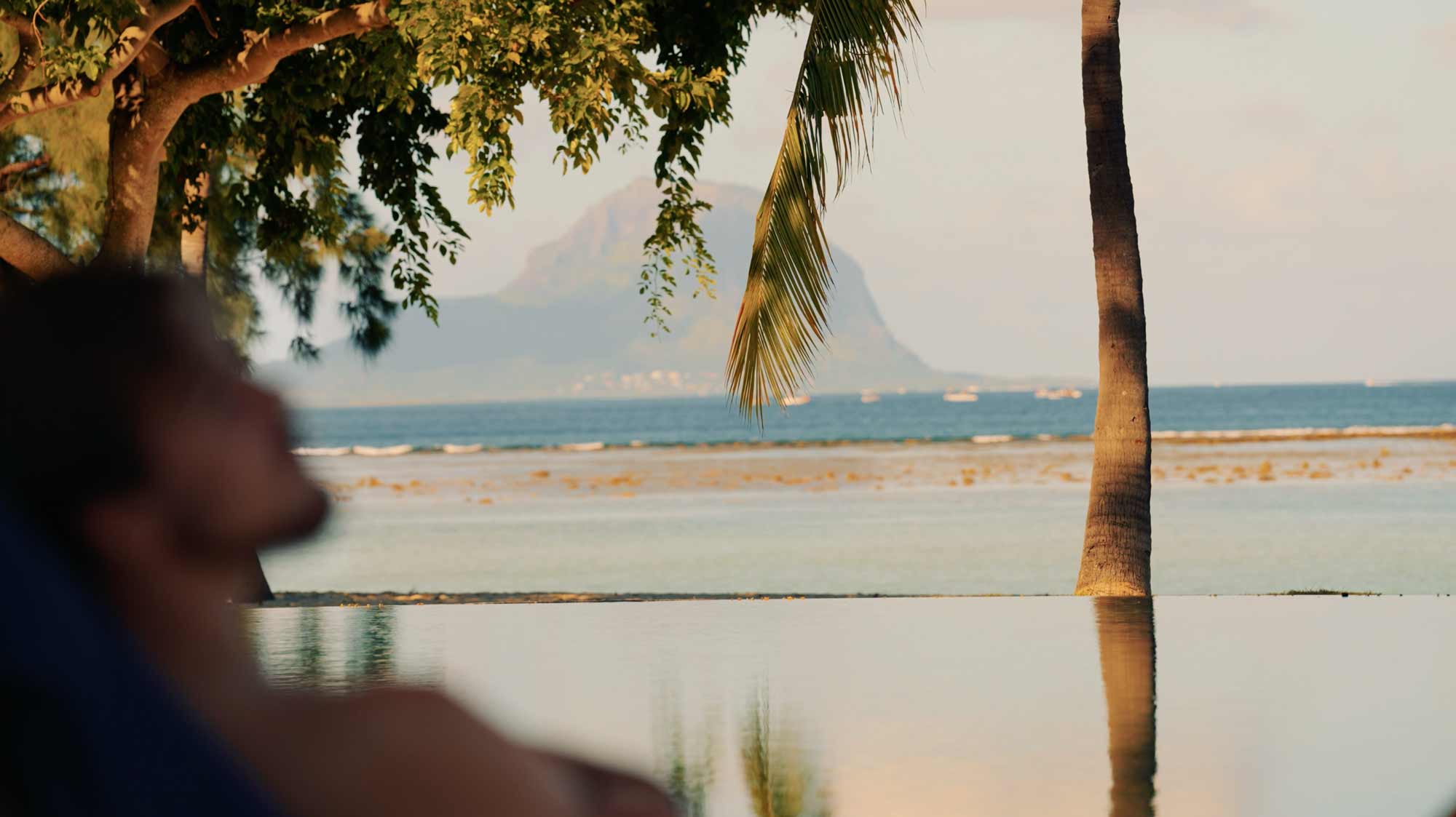 Tropical beach scene for filmproduction ad for a hotel in mauritius