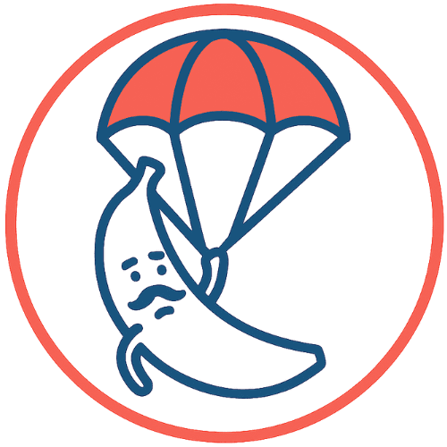 Picto rocambolesque avec une banane à moutache en parachute