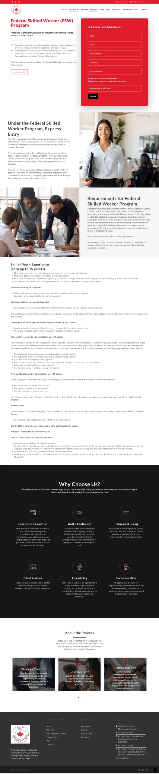 Federal-Skilled-Worker-Program-Canada page for consultcnc website developed & designed by Dreams Agency Mississauga, Ontario