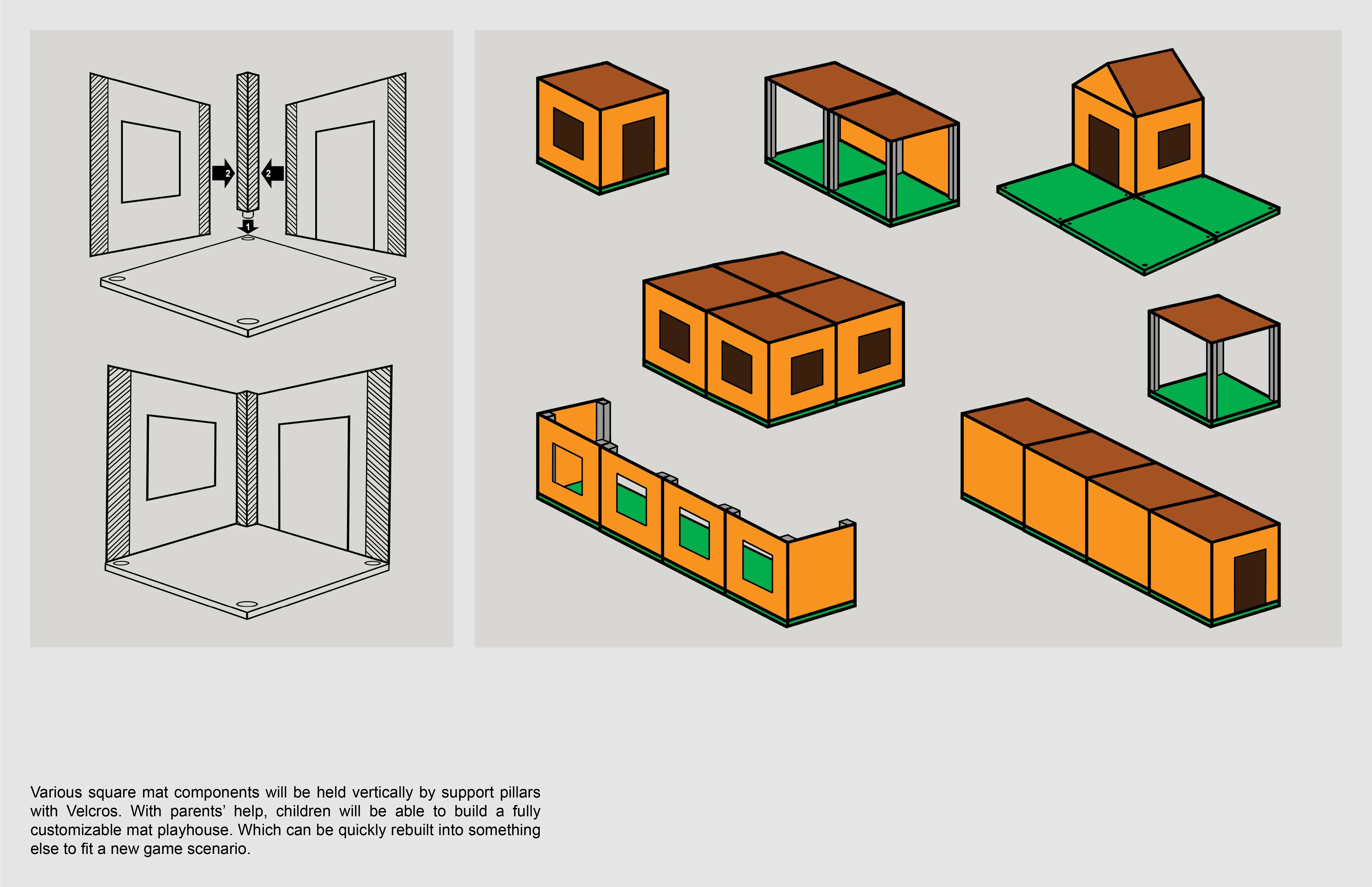 Exploration of mat component building configurations.
