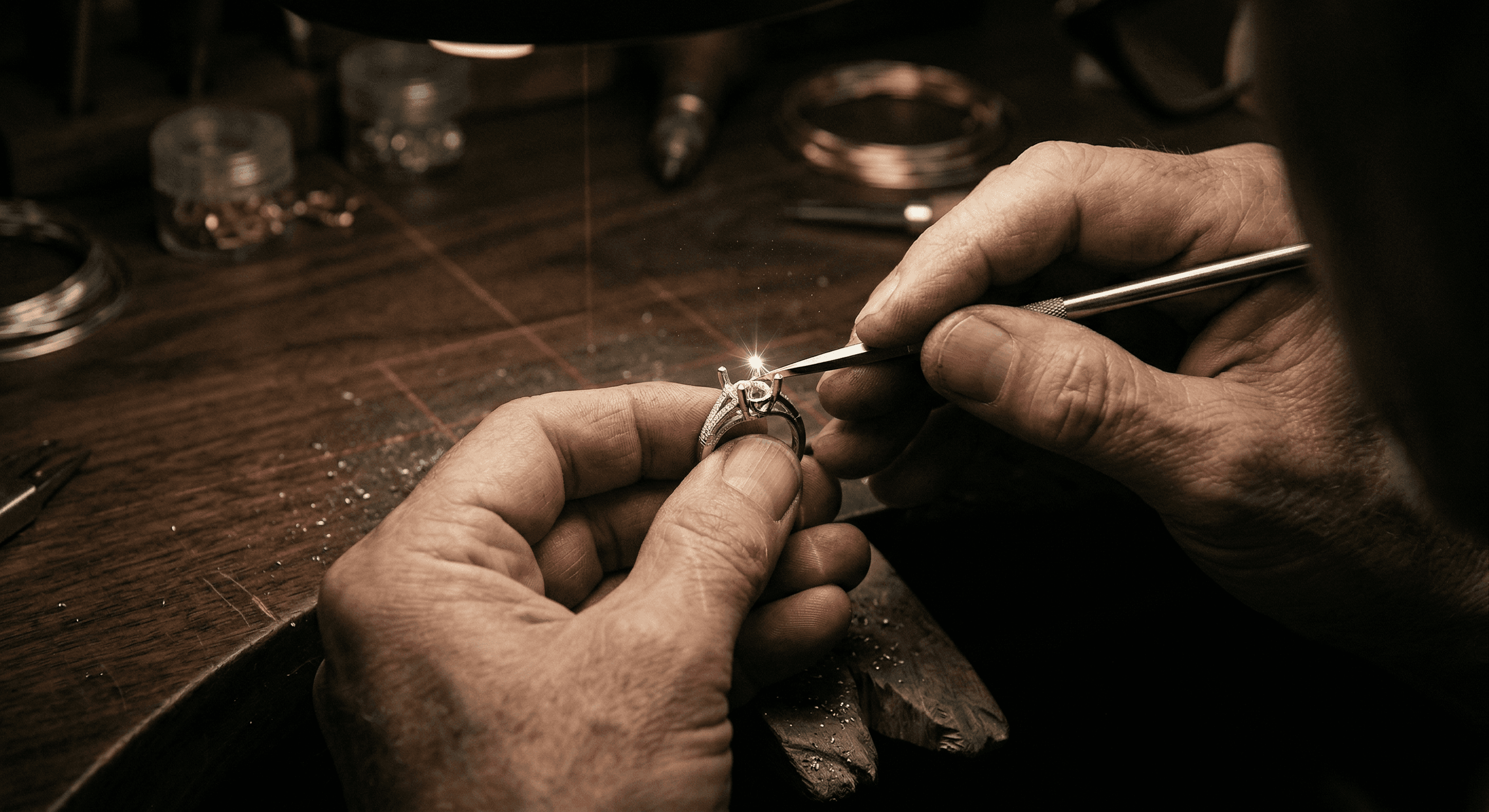 Macro view of the ring setting process