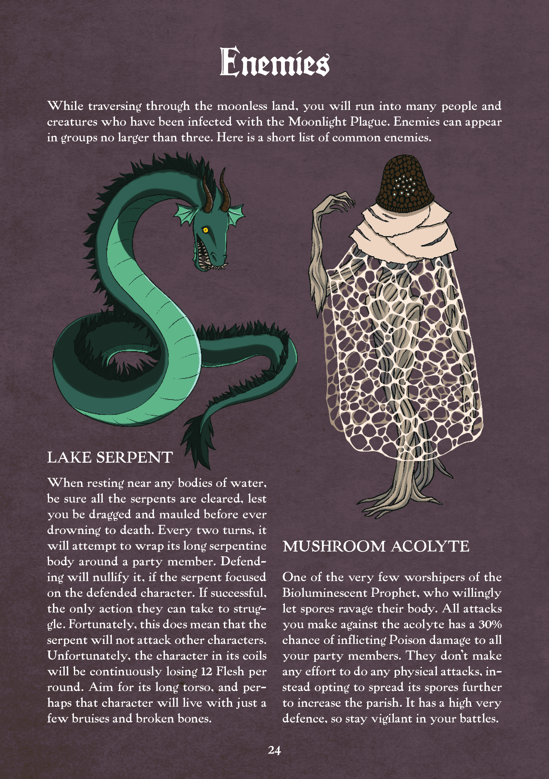 Two page spread with four enemies