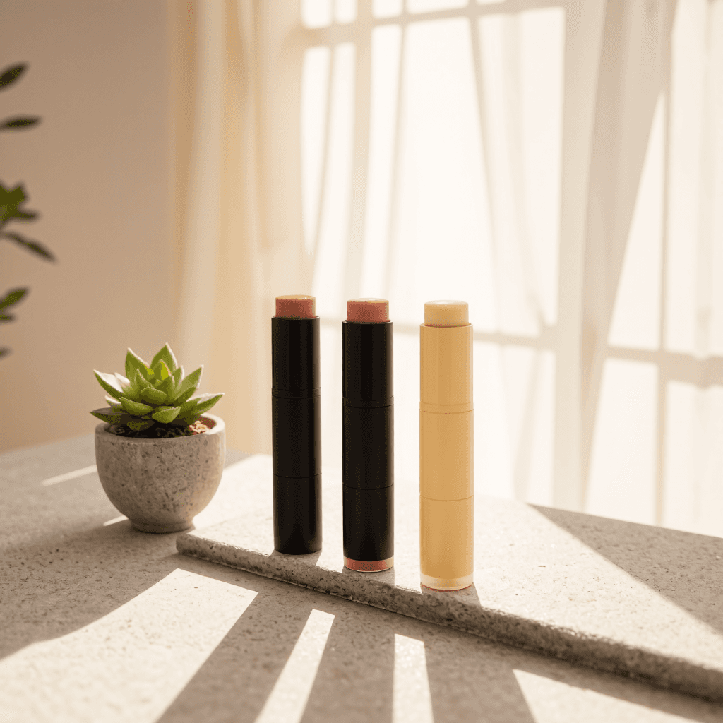 product photography of a set of lip balms