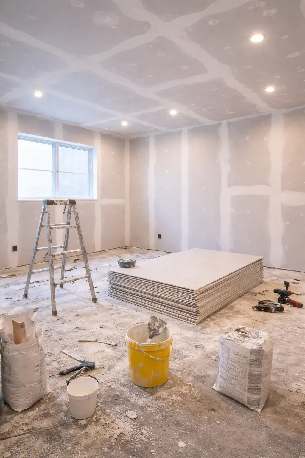 Trockenbau und Innenausbau bei einer Renovierung in Kassel mit Werkzeugen und Baustellenmaterial