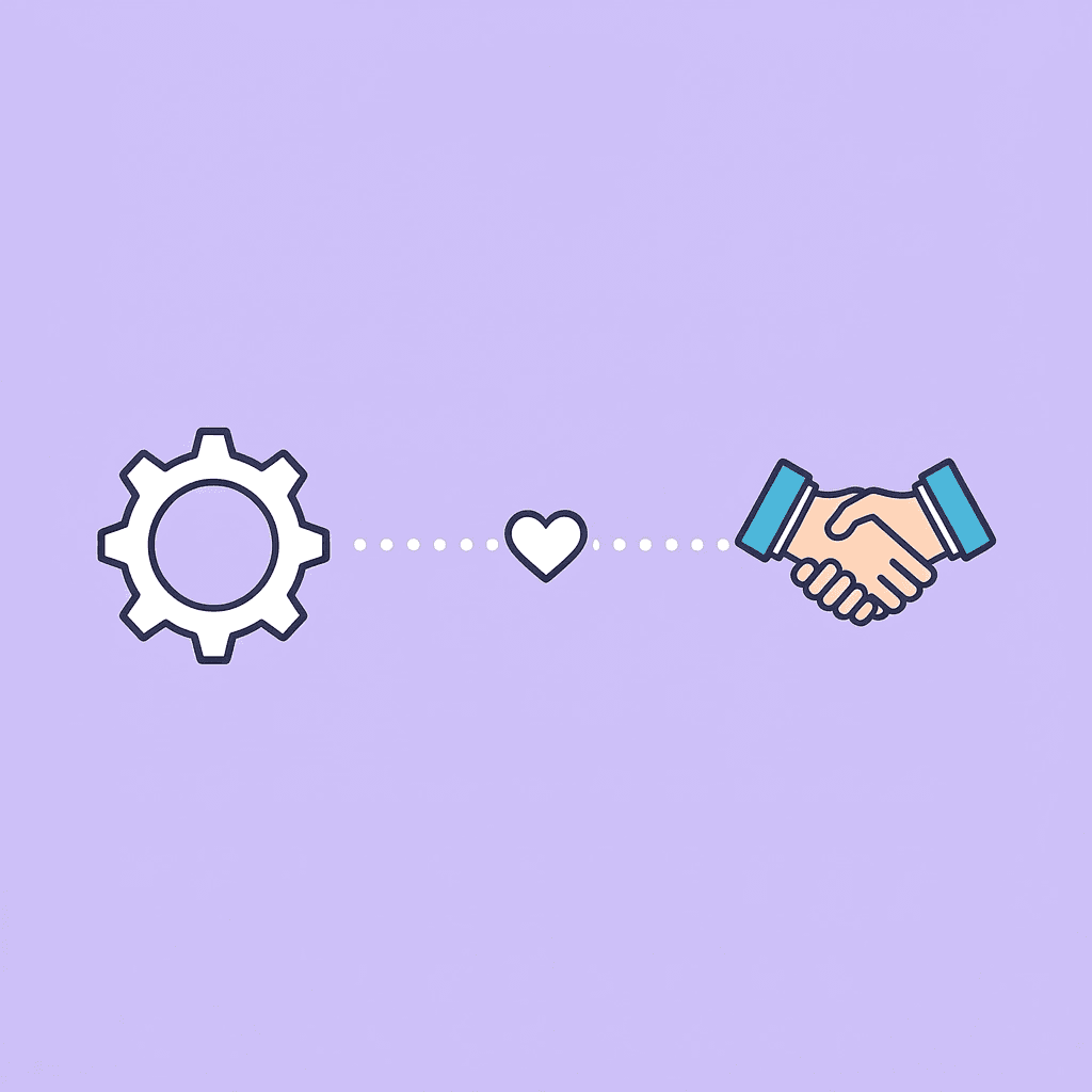 Two connected icons showing team and automation tool working together seamlessly