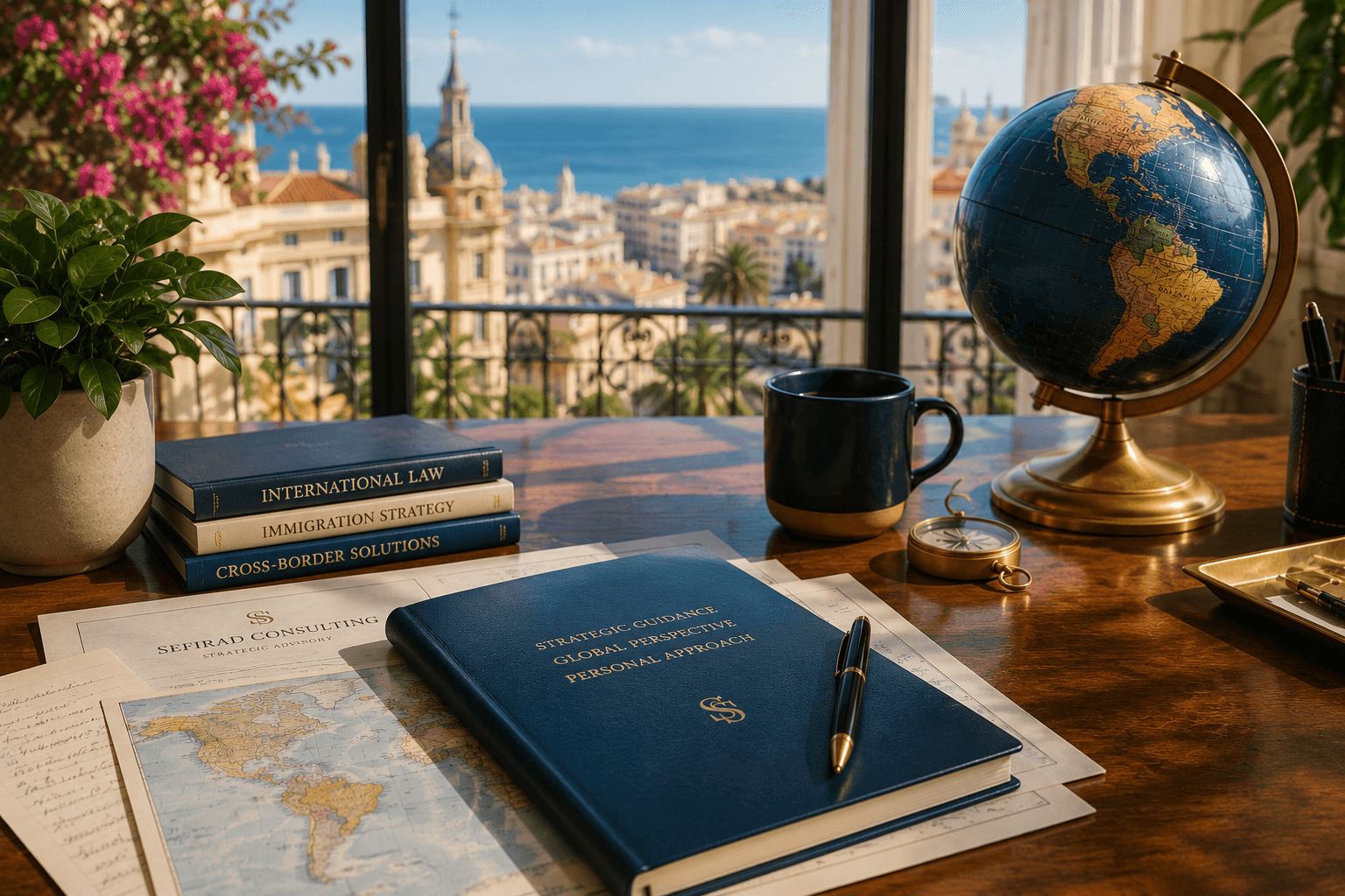 Desk globe on a warm wooden table