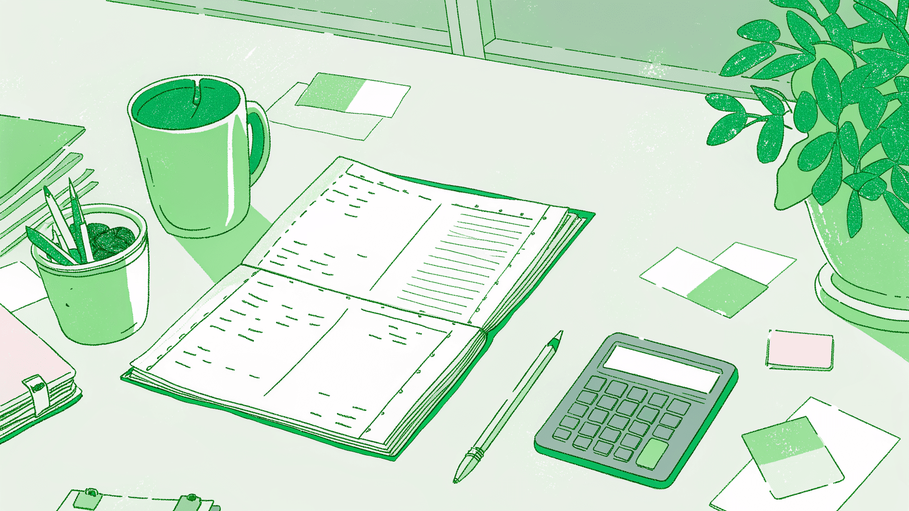  Insurance agency desk cluttered with paper checks, tallies, and sticky notes showing manual payment burden