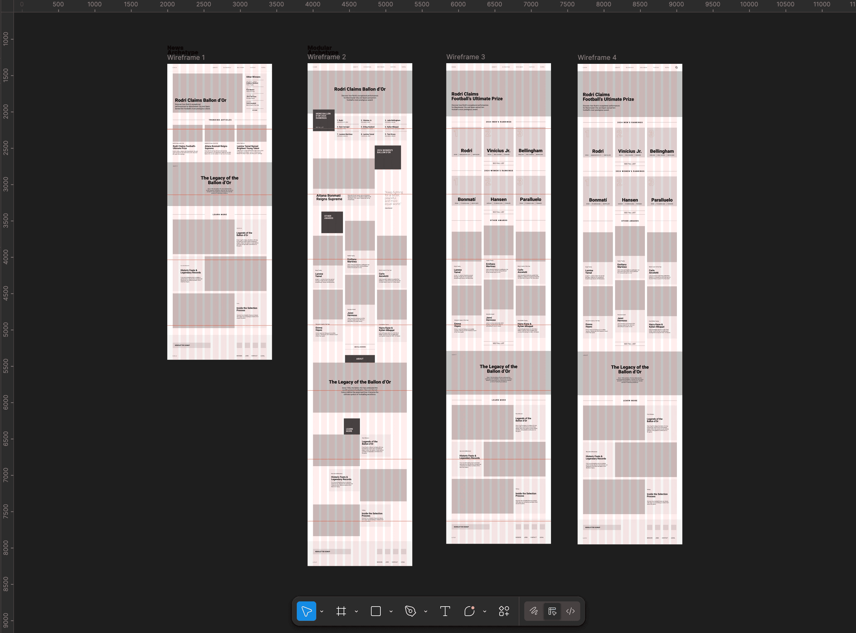 Wireframes for a Ballon d'Or website