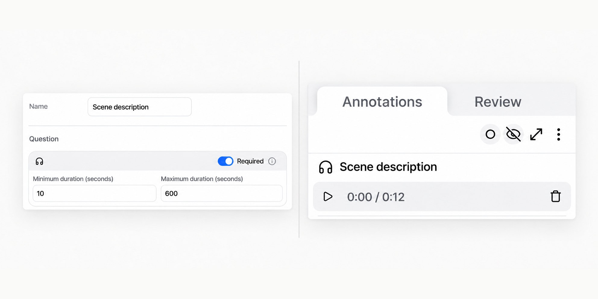 A video annotation timeline in V7 Darwin showing two overlapping “Plant” annotations and a right-click menu with options to “Unify selected annotations” or “Delete annotation.” A blue marker highlights frame 15 on the timeline.