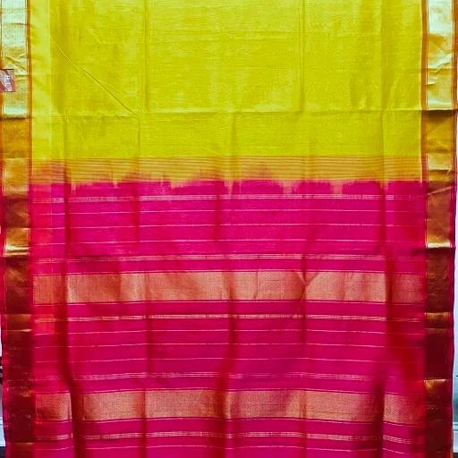 Yellow Dark Pink Silk Cotton Saree