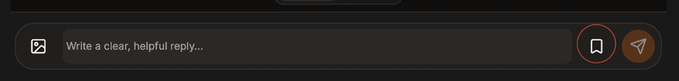 The inbox reply box with the saved-replies bookmark icon beside the send arrow.