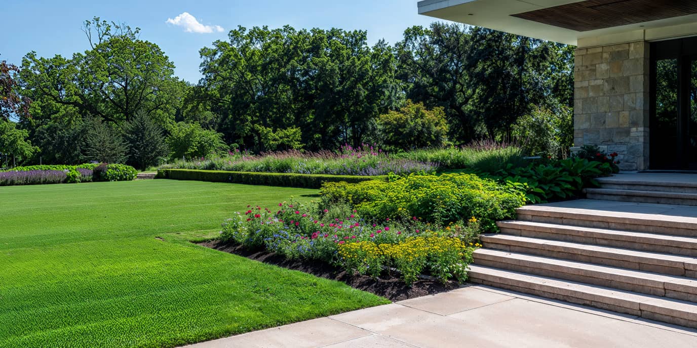 green grass field with trees