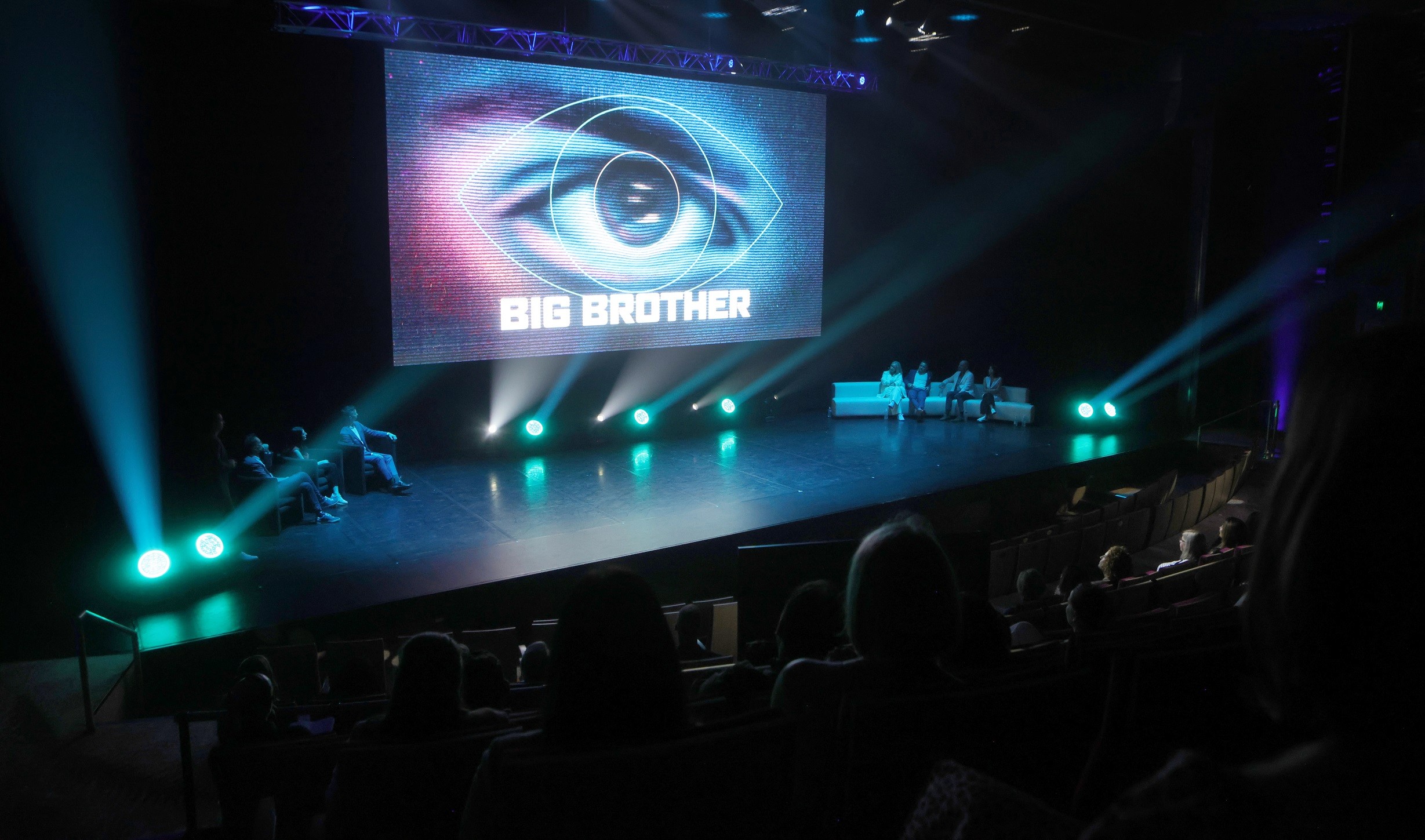 Big brother television stage with visuals and spot lighting