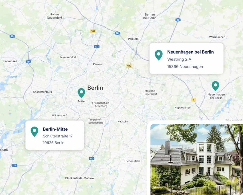 Karte mit den beiden Standorten der GKK in Neuenhagen bei Berlin und Berlin-Mitte
