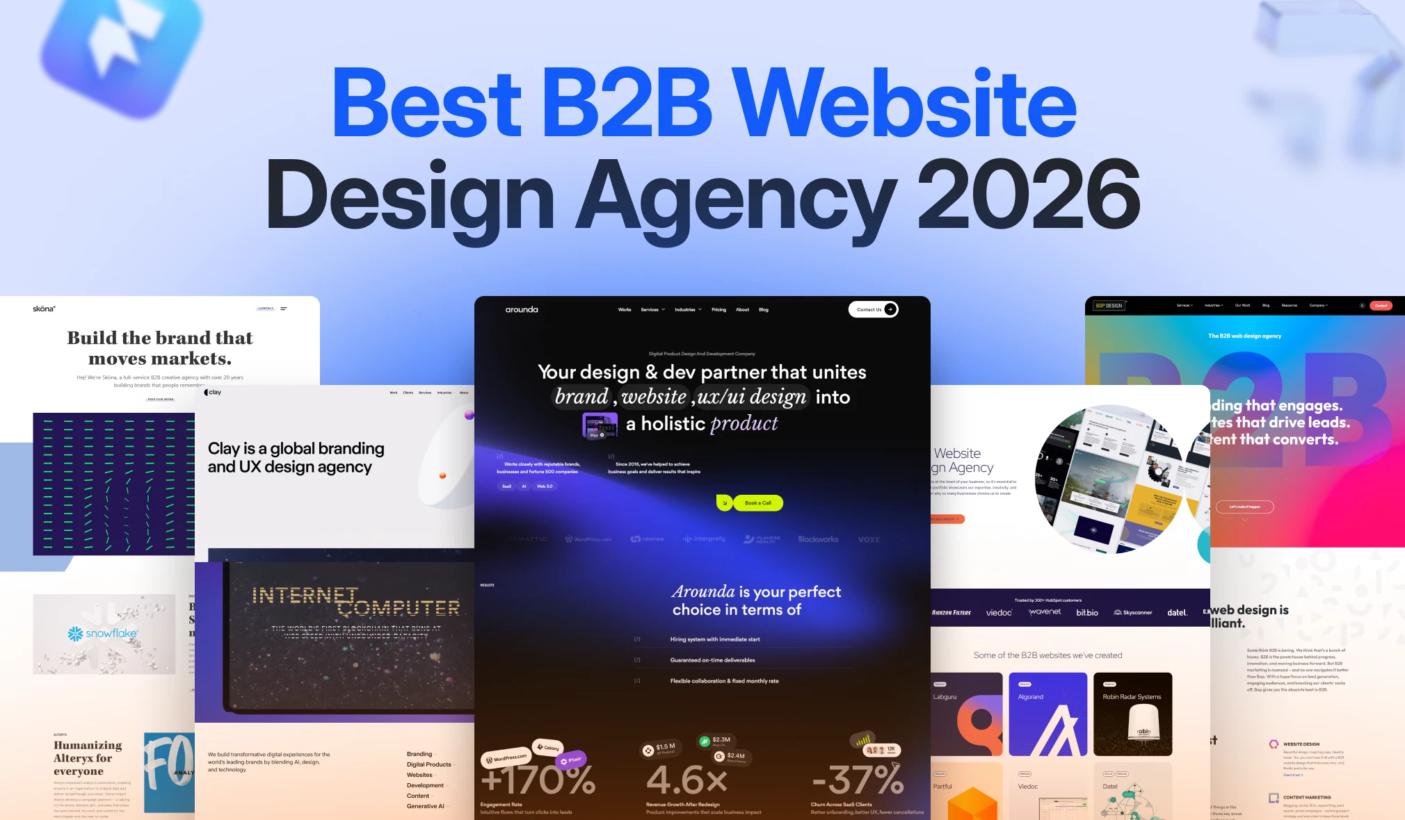 Best B2B website design agency WhiteFrame Creative, Arounda, Bop Design, Clay, Sköna, BlendB2B