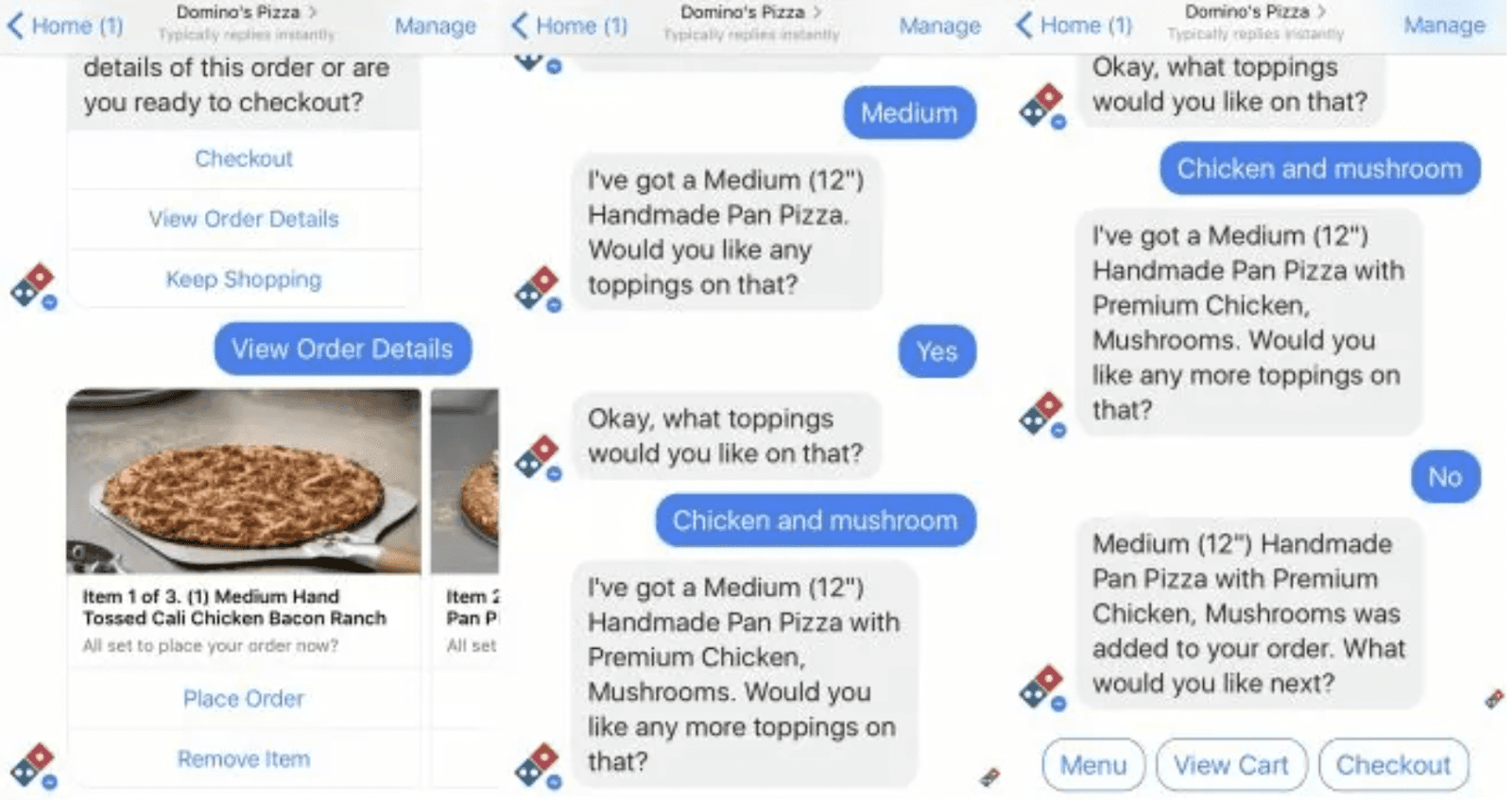domino's pizza live chat example