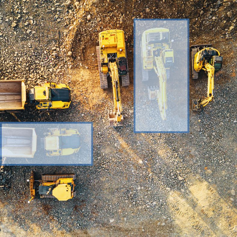 Engin de chantier géolocalisé par Fleeti dans une zone de sécurité géofence pour prévenir le vol
