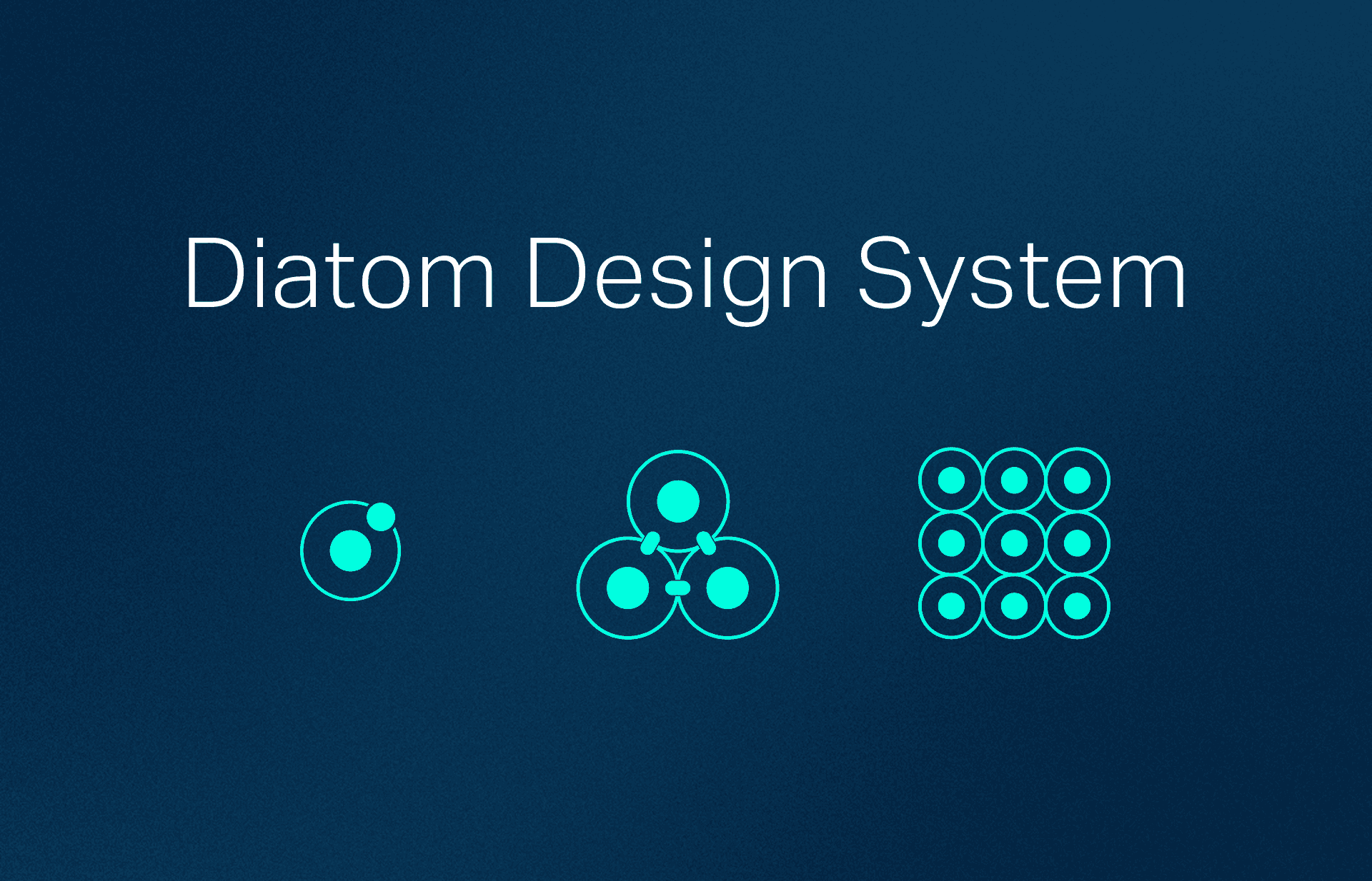 A graphic with the words, 'Diatom Design System' and three icons for an atom, molecule, and organism