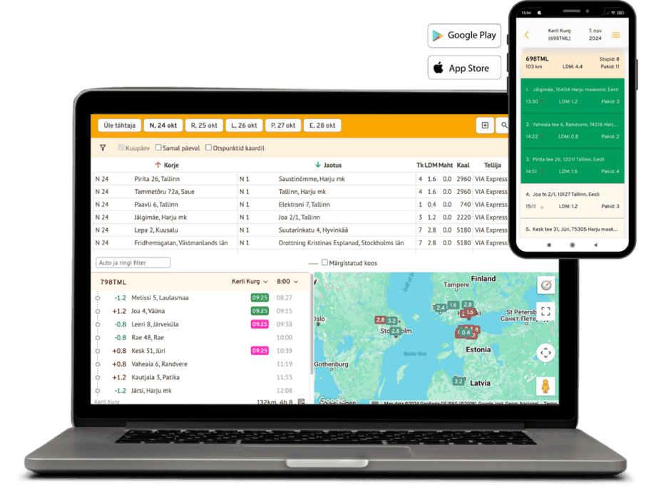 Planlogi TMS dispatcher dashboard and driver mobile app