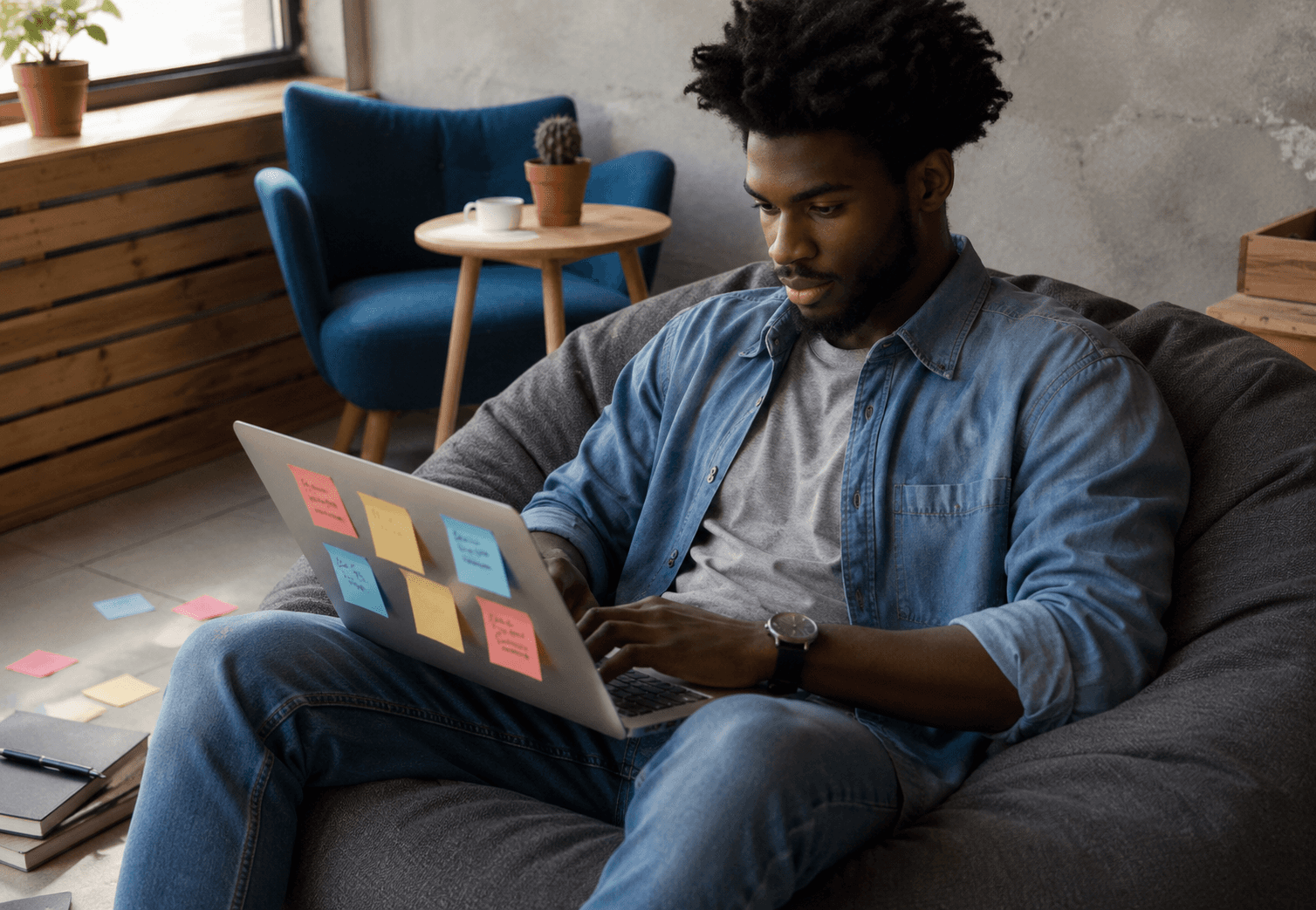 Male freelancer operating a laptop