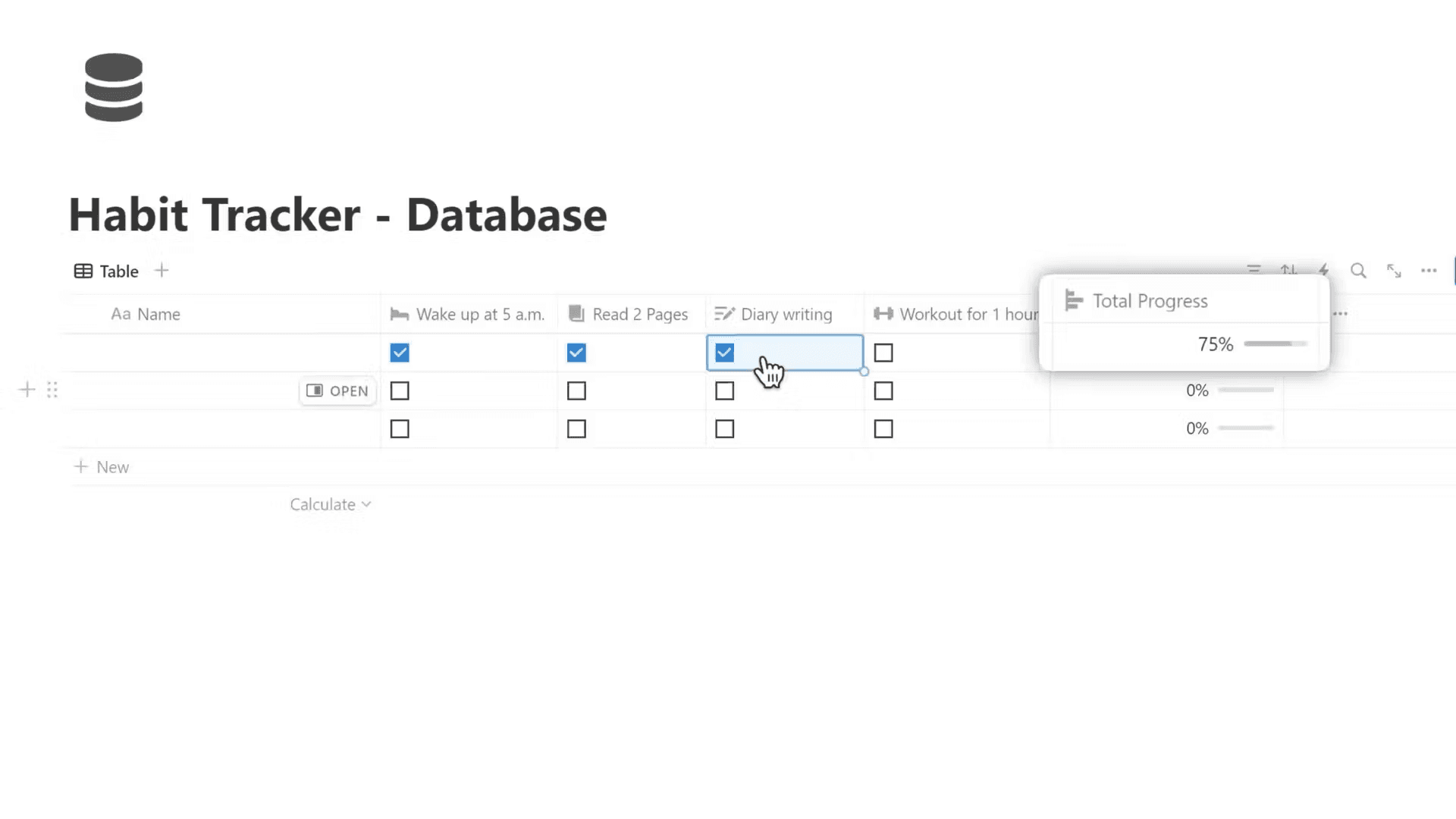 Image of how to track habits in the Notion Habit Tracker.