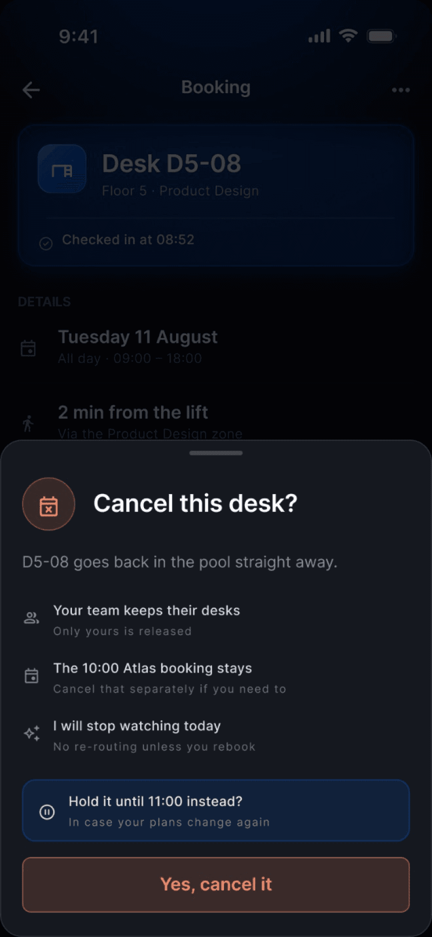 Cancel this desk sheet explaining what happens, with Yes, cancel it