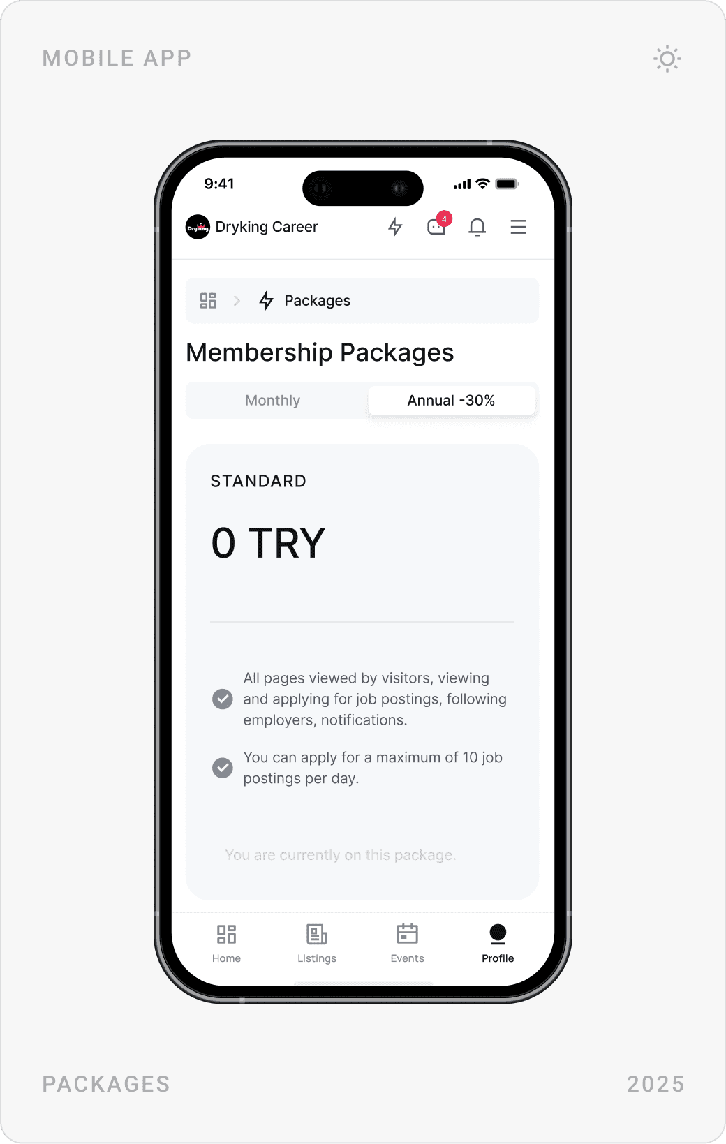 Professional Membership Packages Mobile Design