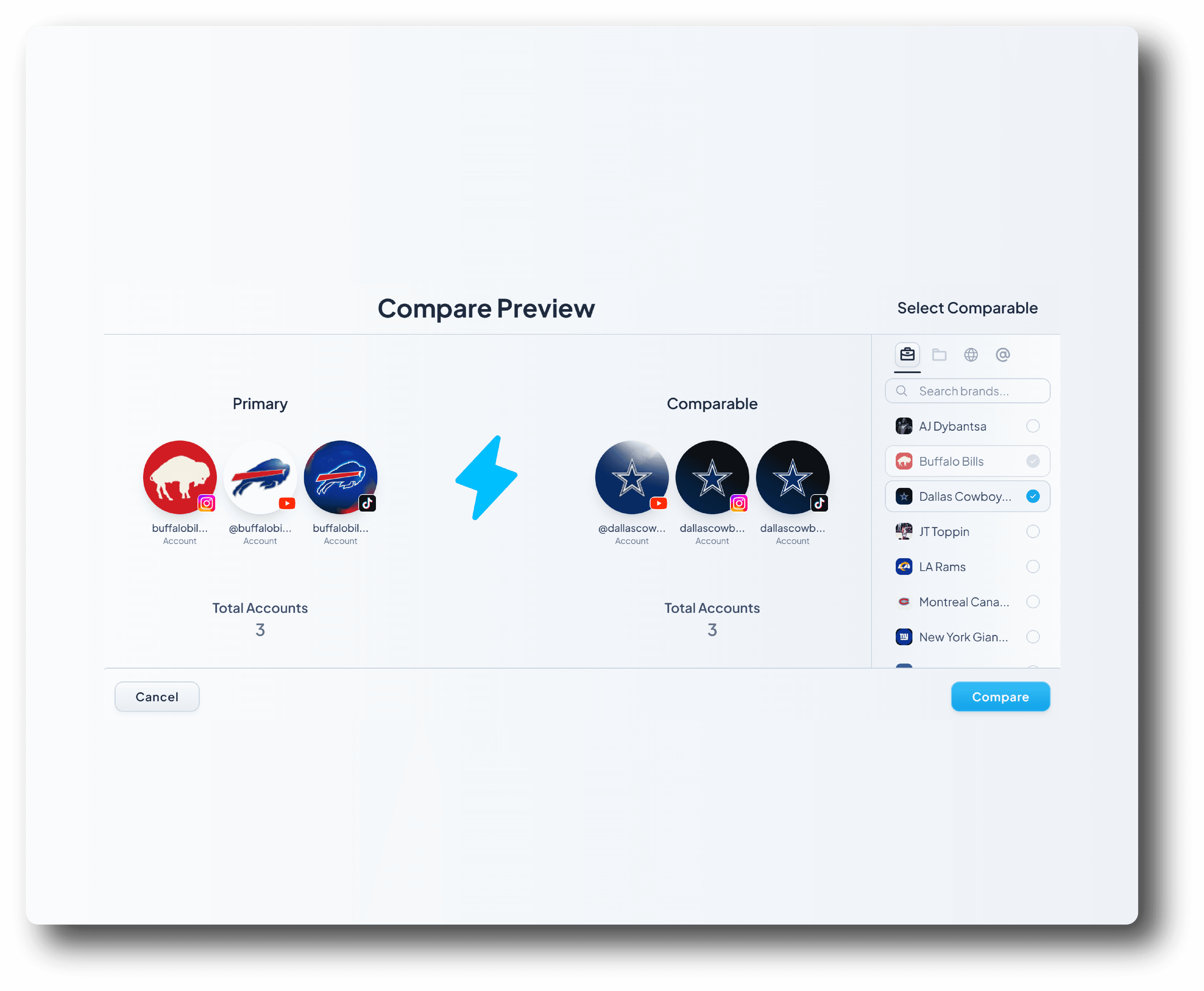Compare Preview popup