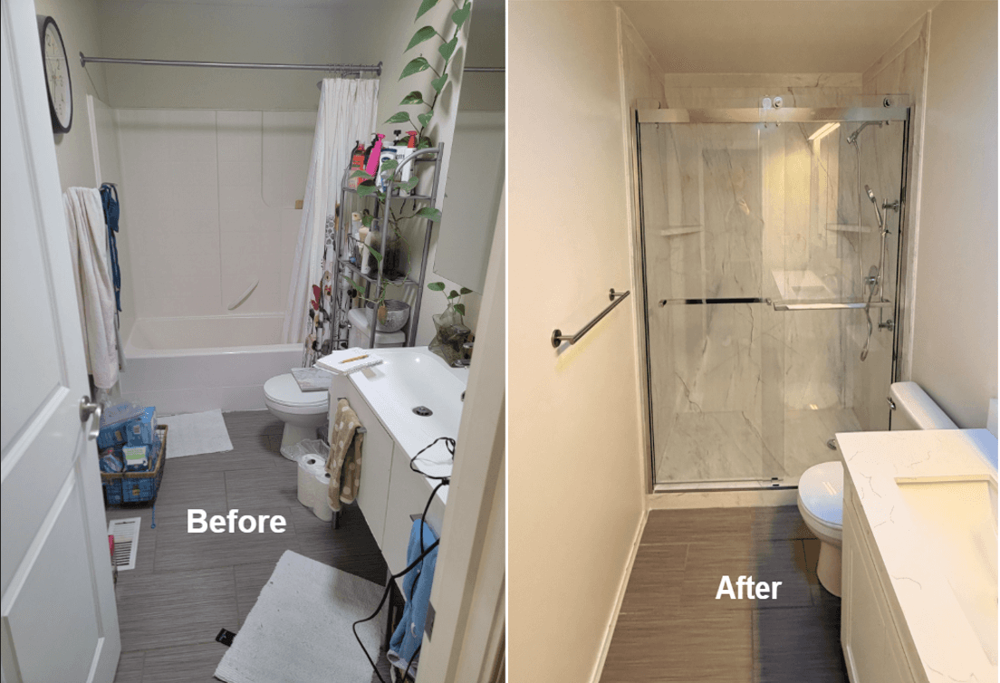Bellevue Bathroom remodel project 1 before and after photo