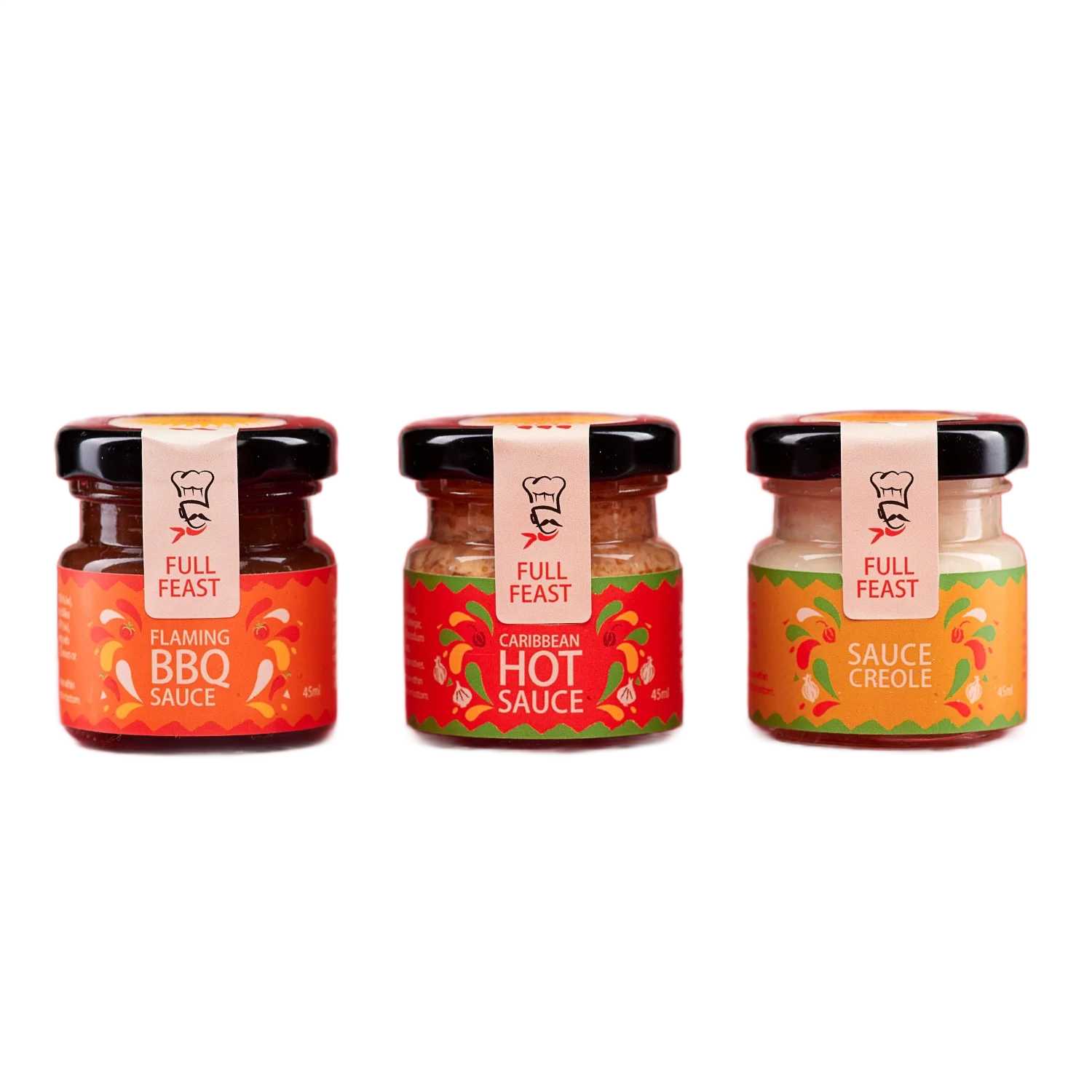 Full Feast Spicy Discovery Trio — hot sauce gift set with three Caribbean sauces