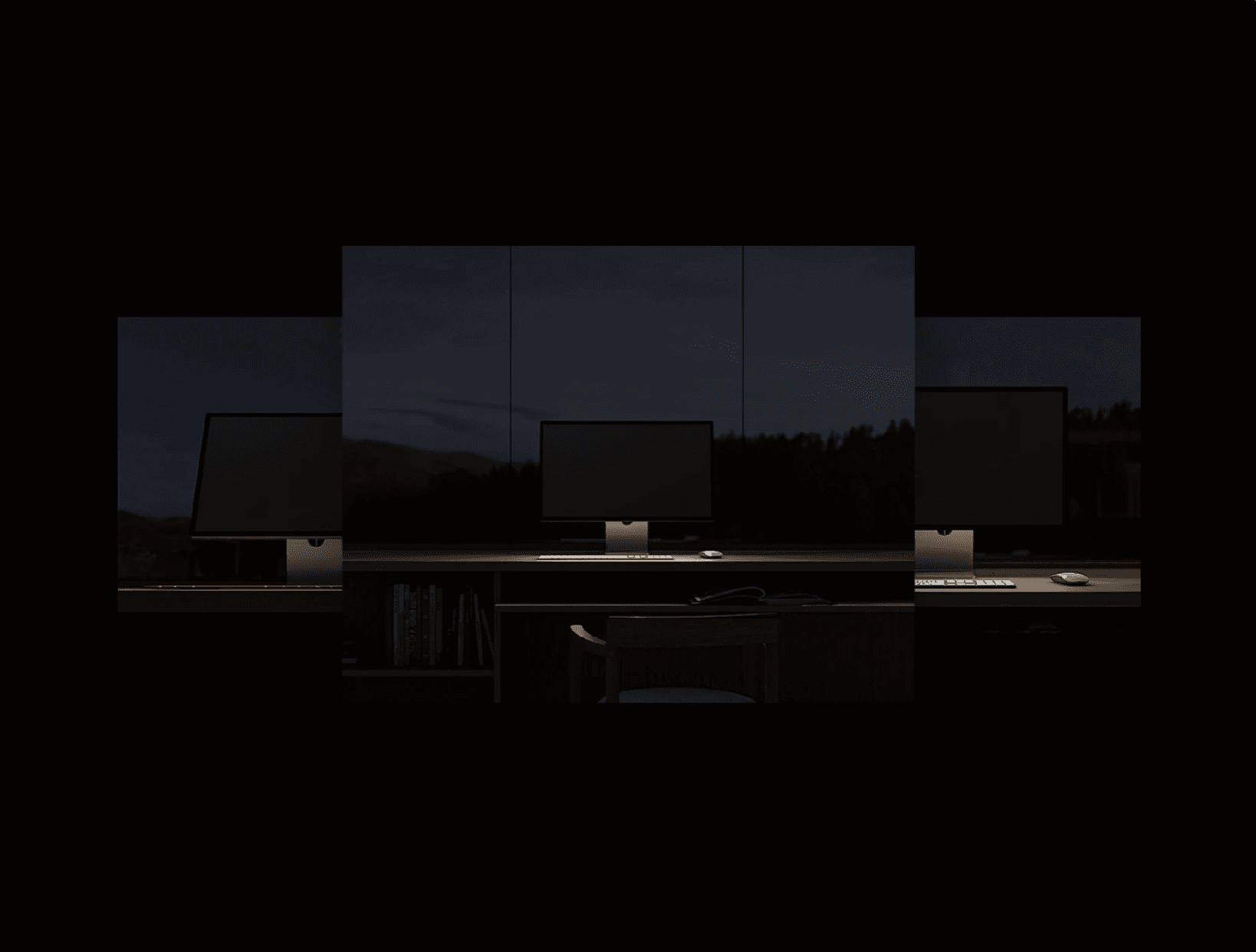 Willow night desktop SaaS UI mockup in cinematic interior environment