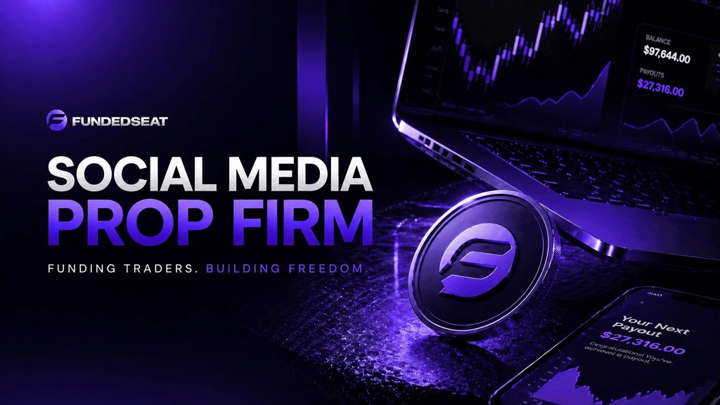 Graphic featuring the text "SOCIAL MEDIA PROP FIRM" with a purple and black background and a visual of a financial chart.