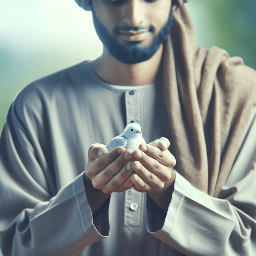 Compassionate individual gently holding a bird, symbolizing the protection and support provided to human trafficking victims through the T Visa.