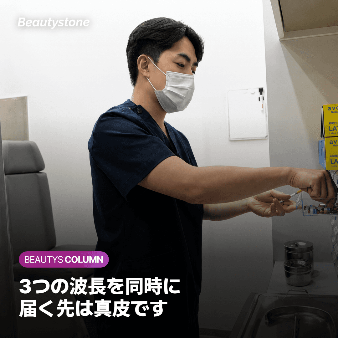 チタニウムリフティングの3つの波長が真皮に熱を伝えることを示す図