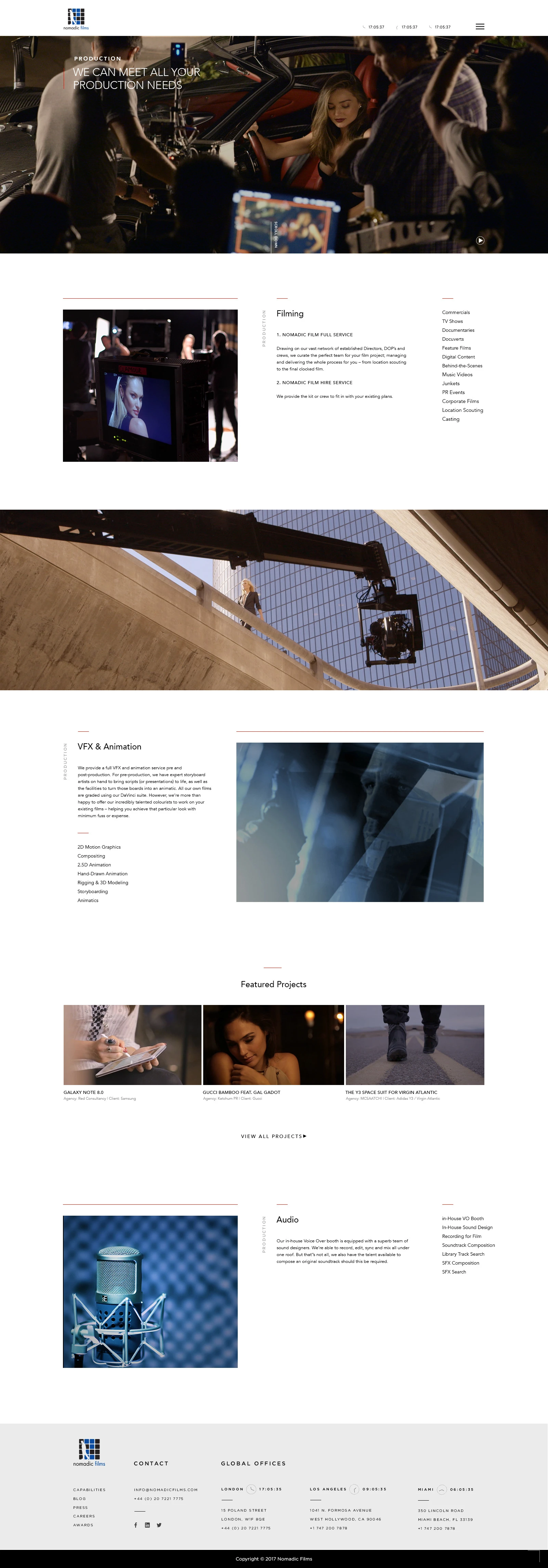 Nomadic Films company page with production imagery and information about its work.