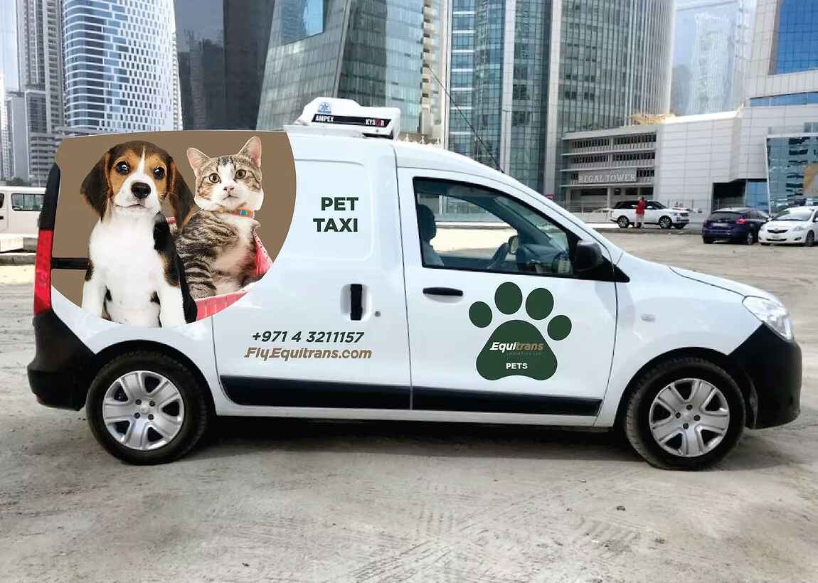 An Equitrans pet taxi that transports pets safely to the airport 