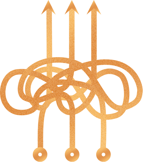 Image showing lines starting from separate points of origin, they get entangled and end as straight lines pointing upwards