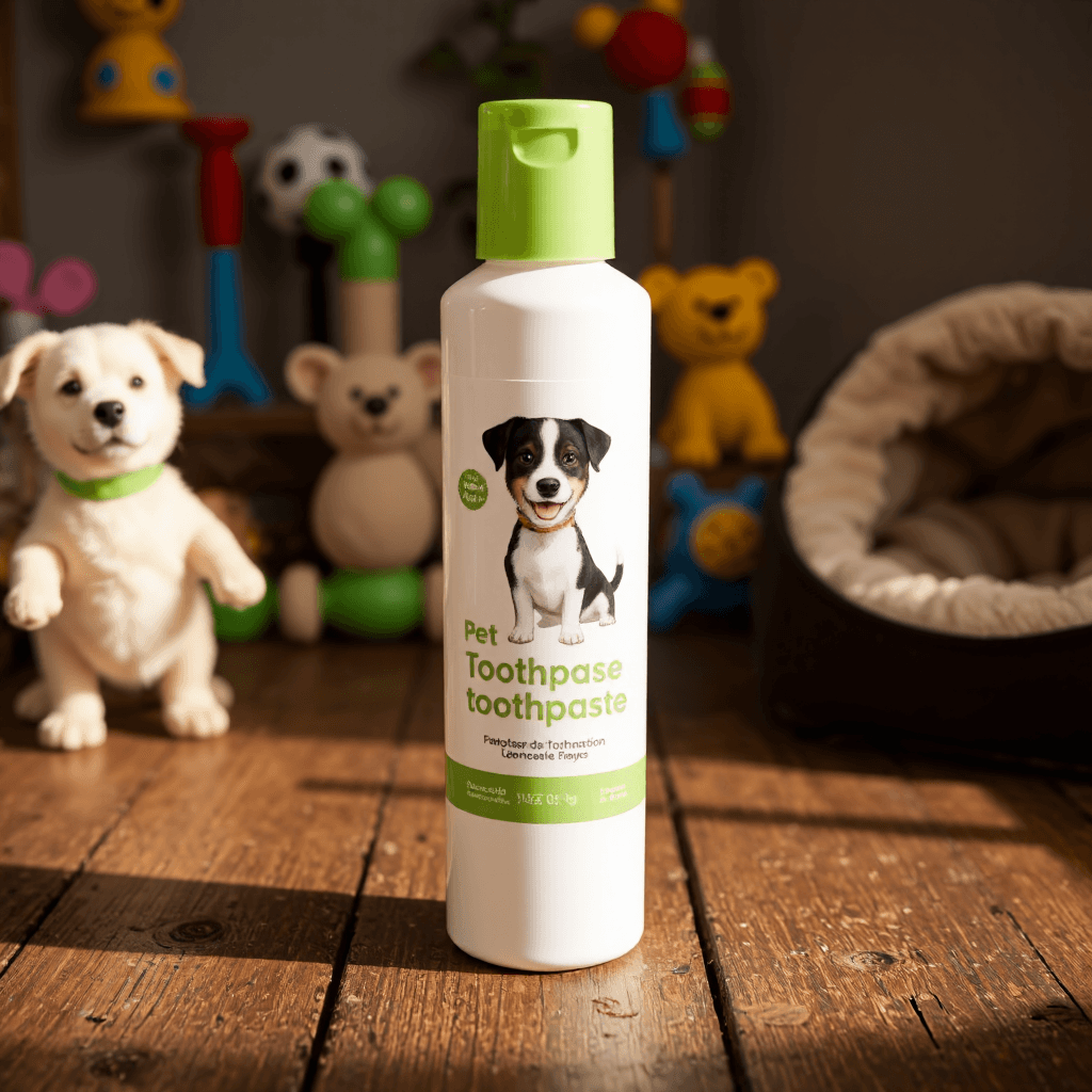 product photography of a bottle of pet toothpaste