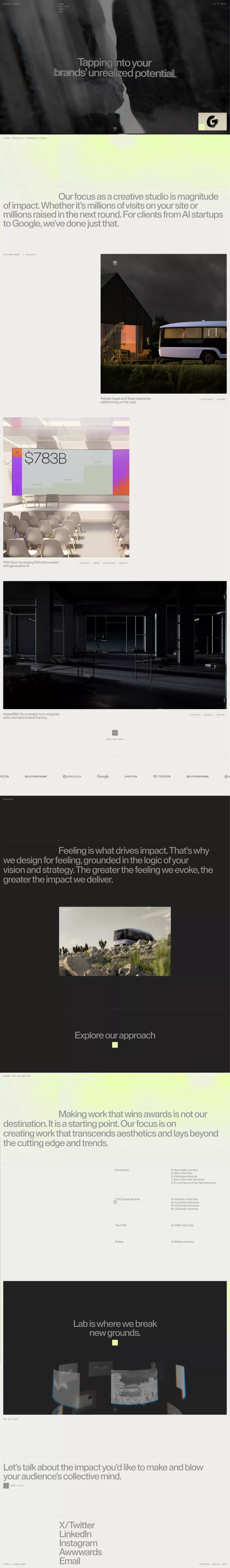 Ashfall Studio portfolio page screenshot showcasing Design and Tech design