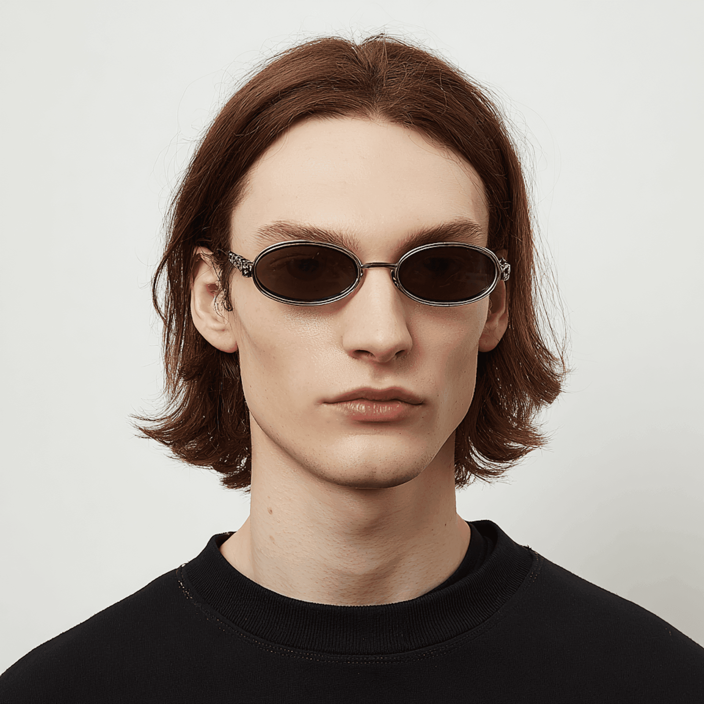 Portrait of model with short hair and dark glasses