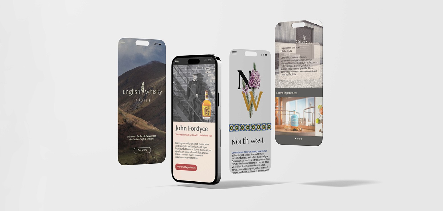 English Whisky Trails web concpet mockup for mobile devices - 4 graphics
