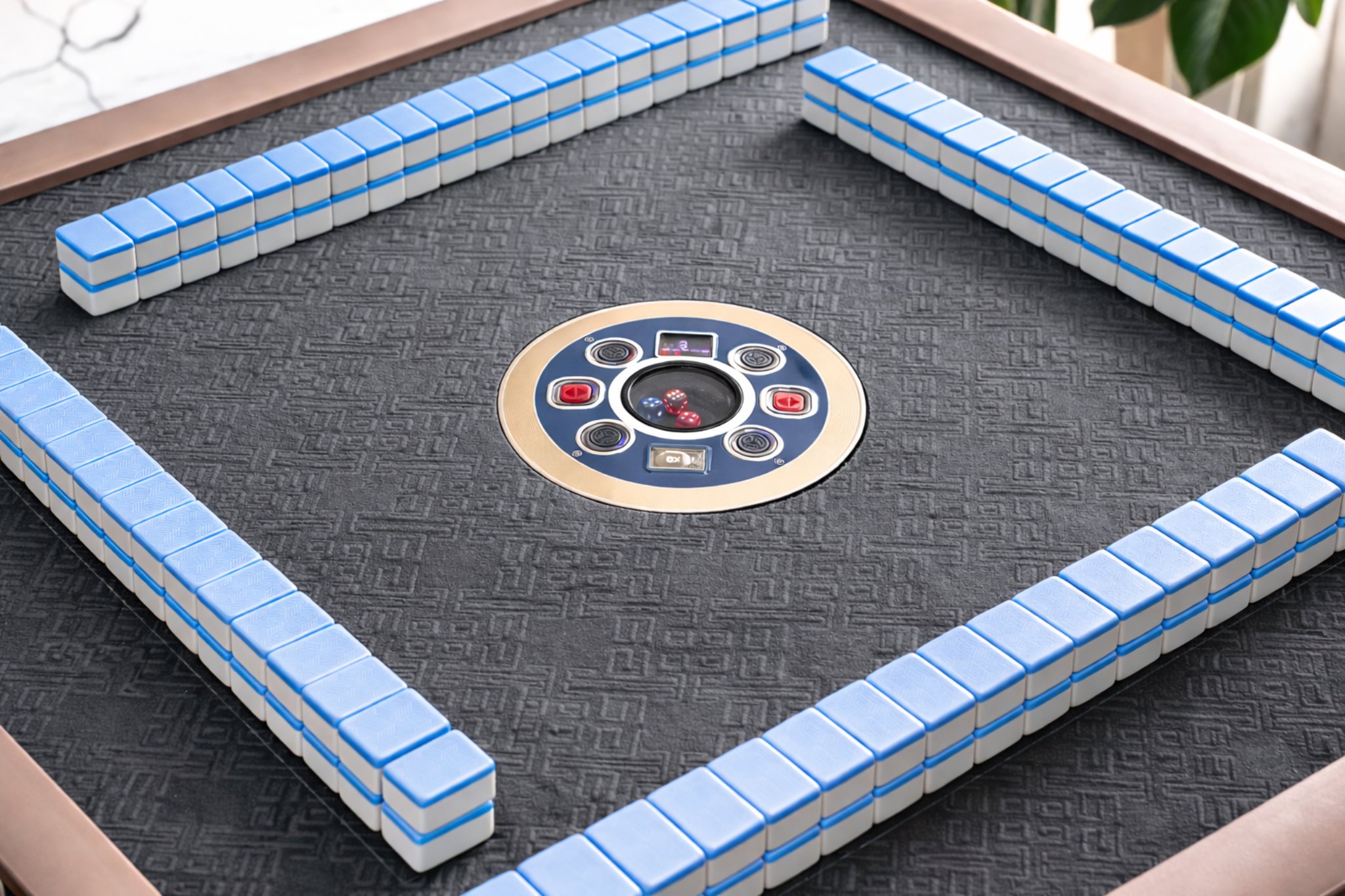 Young man in black leather double-breasted jacket jeans looking at the bottom