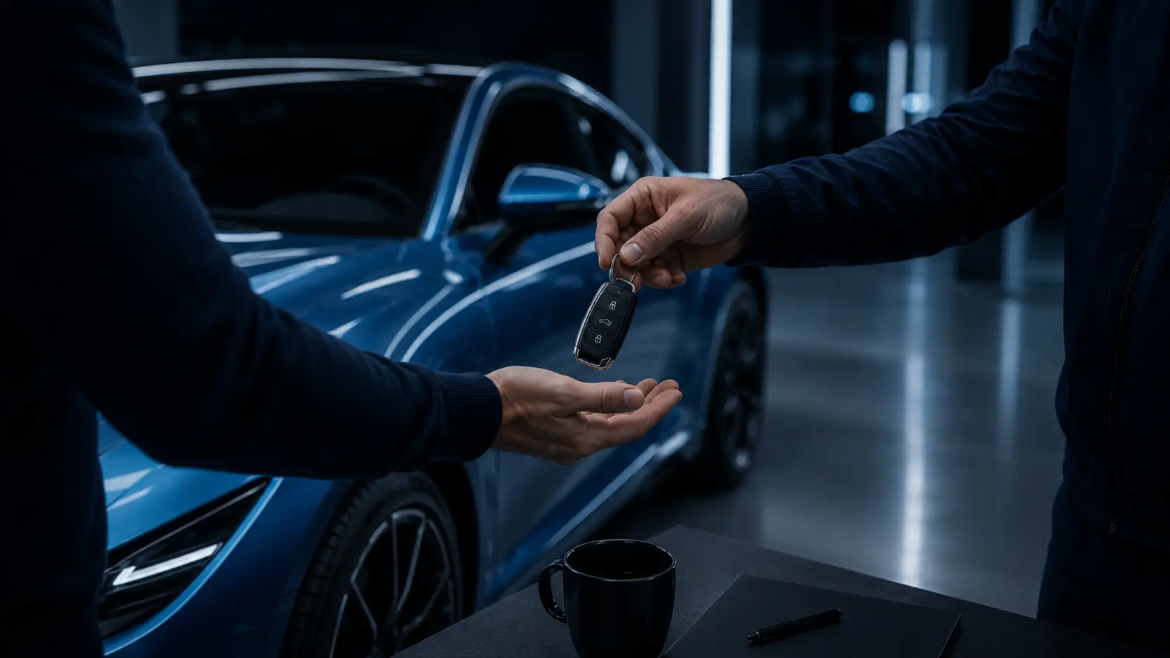 Person handing car keys back to the owner.