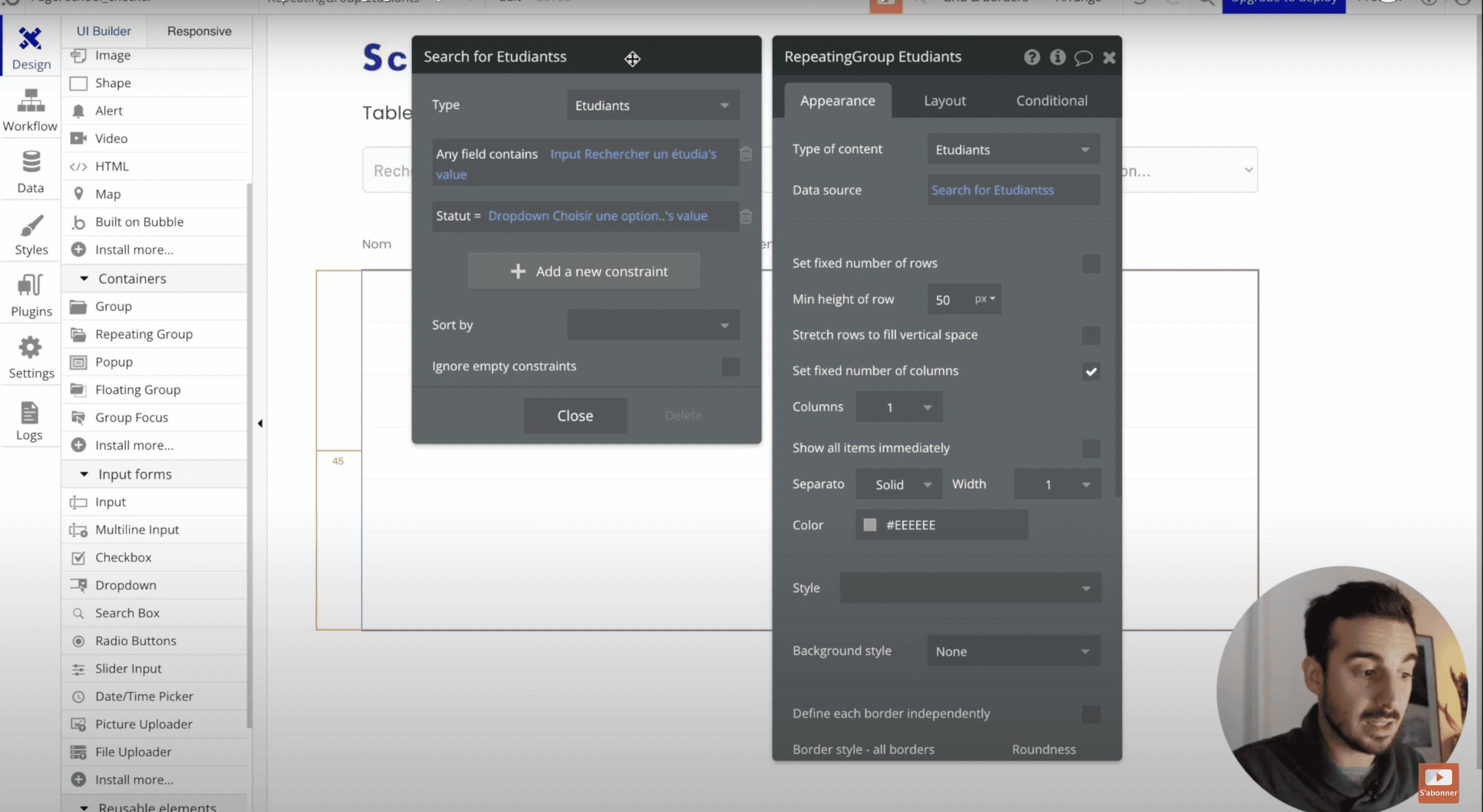 Filtrage du repeating group en fonction du dropdown