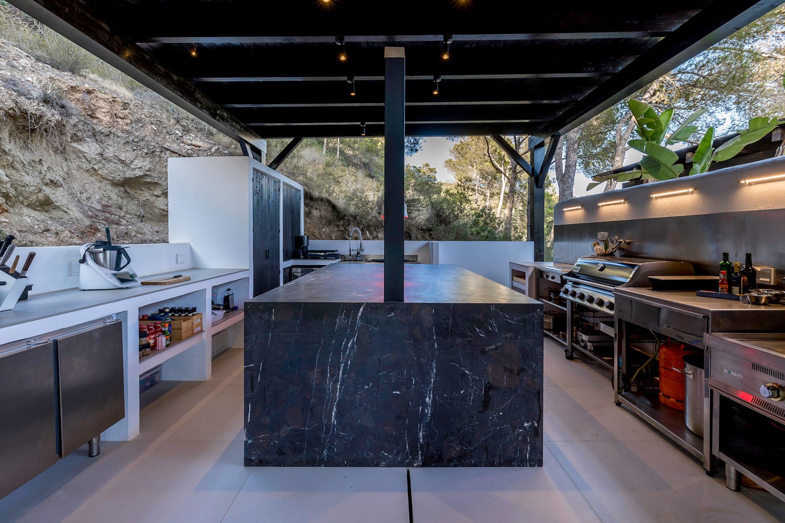 Outdoor kitchen at an exclusive luxury villa Ibiza—private VIP estate property wedding events holiday retreat