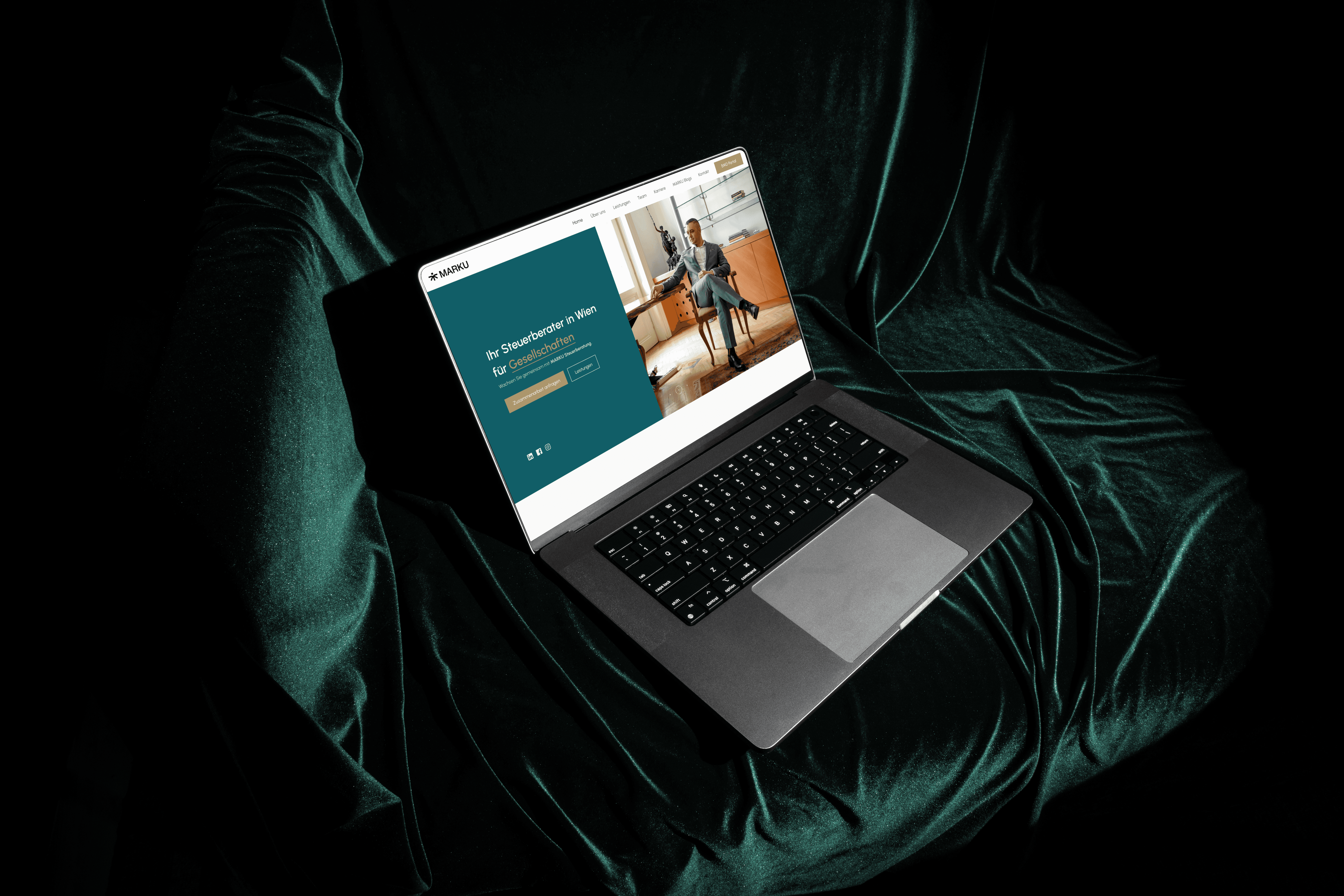 A person in an orange jacket and sunglasses, with braided hair, against orange.